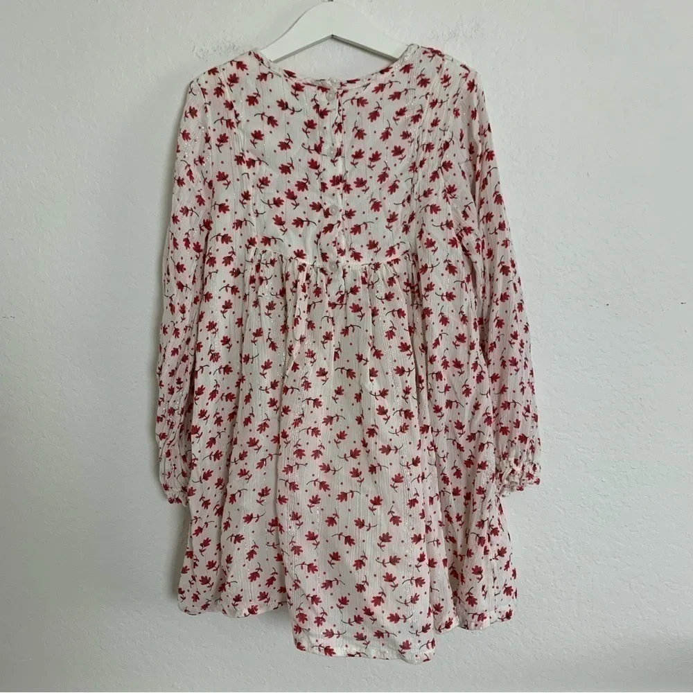 Peek Dress Girl’s Size 8 Leaves Metallic Threads boho Long Sleeve